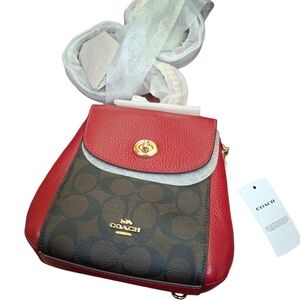 Coach Red and Brown Signature Backpack